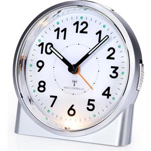 VIVILINEN Radiosveglia analogica senza ticchettio, con luce notturna e segnale DCF, sveglia analogica con 5 minuti e lancette luminose, 11,5 cm, design compatto