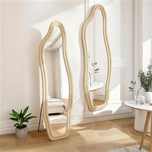 Henunem Specchio a figura intera 160 x 50 cm, specchi da terra con cornice in lega di alluminio, grande specchio asimmetrico irregolare moderno a forma di nuvola per camera da letto, bagno e soggiorno, dorato