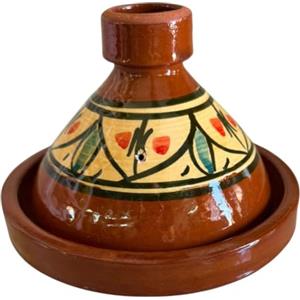 ARTIGIANATO VULCANO Tajine Marocchina in Terracotta Smaltata Ø 19 cm, Pentola Tajine Artigianale Dipinta a Mano, Smalto Senza Piombo, con Coperchio Conico, Istruzioni e Ricette Tipiche