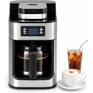 GIANTEX Machina da Caffè Americano a Goccia, con Macinacaffè e Caraffa, 1 L | Macchina Caffè Automatico, 8 Tazze, con Display, Timer, Filtro Lavabile, Mantenimento Calore, per Casa, Ufficio e Caffetteria