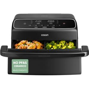 Cosori Twinfry Compact Friggitrice ad Aria 8,6 Litri, Air Fryer Ceramico | Doppio Cestello 4,3L+4,3L, Doppia Resistenza, Separatore Rimovibile, 6 Funzioni, 35-240℃, 2700W, Nero Profondo, CAF-TF801