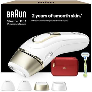 Braun Silk·Expert Pro 5 Epilatore Luce Pulsata, 4 Testine, PL5382 Oro | Epilazione Laser Peli Donna a Casa, Riduzione Permanente dei Peli, Epilazione a Casa, con Custodia e Rasoio Gillette Venus