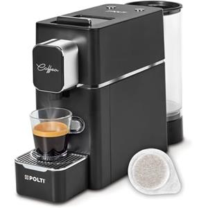 Polti Coffea S15B, Macchina per Caffè Espresso a Cialde E.S.E. da 44 mm | Pressione Pompa 19 Bar, Serbatoio Estraibile da 0,85L, Regolazione Lunghezza e Temperatura, Autospegnimento, Nero