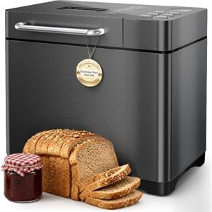 TRIUMPHKEY Macchina del Pane 19 Prog, Macchina per il Pane, Distributore di Frutta Secca, 3 Taglie, 3 Dorature, Timer 15h, 1kg, Senza Glutine, Prepara Pizza, Dolci, Ricettario Incluso