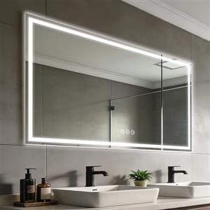 Simusi Specchio da Bagno a LED con Luce 80x150 cm, 3 Colori Rgolabile | Specchio parete con grado di protezione IP44, Orizzontale/Verticale, illuminazione regolabile a 3 colori, antiappannamento