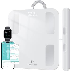 Healthkeep Bilancia pesapersone digitale BMI bilancia corporea con display LED Bilance impedenziometrica impedenziometrica Superficie in vetro con funzione, 5-180kg (300 bianco)