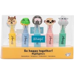 Mr. Wonderful Set di 5 Mini Evidenziatori Pastello Wonder Comic con Astuccio Trasparente