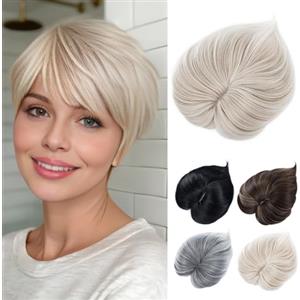 PARXITN Topper per capelli con frangia 3 clip multi dimensionale 7 pollici parrucche sintetiche corte per capelli sottili biondo bianco