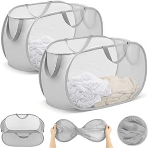OSDUE 2 Cesto Portabiancheria Pieghevole con 75L Manico, Pop Up Salvaspazio | Cesta Porta Biancheria Grande Laundry Basket, Porta Panni Sporchi per Giocattoli Lavanderia Camera Letto Viaggio Grigio