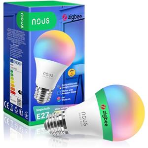 NOUS P3Z, Zigbee Lampadine Led E27 Luce Calda Fredda, Tuya Smart Life Luci Led Rgb, Lampadina Compatibile con Alexa, Google Home Assistant, M2QTT, Luce Intelligente Dispositivi Lampade