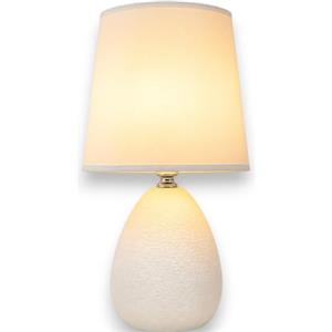 KORAT Lampada da Tavolo in Ceramica Bianca con Paralume in Tessuto Lampada da Comodino E14 Design Elegante per Camera da Letto, Soggiorno, Ingresso e Studio, Abat Jour Moderna