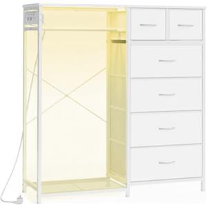 SONGMICS Stand Appendiabiti con Cassettiera, 6 Cassetti in Tessuto | Armadio Aperto, Barra, Ripiano Inferiore, 102,7 x 35 x 117,6 cm, Bianco Nuvola, Collezione BELLAH LGS523W102