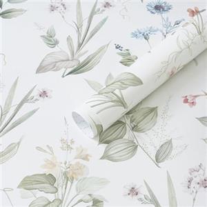 Yomshi Carta da parati autoadesiva, 44 x 300 cm, motivo foglie di fiori, pellicola adesiva in vinile per mobili, impermeabile, motivo floreale, per pareti e soggiorno, beige