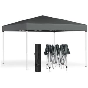 SONGMICS Gazebo 3 x 3 m, Tendone Pieghevole, Portatile | Protezione Solare, Resistente alla Pioggia Leggera, per Cortile, Giardino, Mercato, Grigio Scuro, Collezione SHELD GCT102GZ01