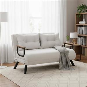 Dmora Divano Letto 2 Posti Merak 133x78 cm Bianco Contenitore Reclinabile, Braccioli