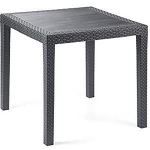 Dmora - Tavolo da esterno Agrigento, Tavolo quadrato da giardino, Tavolino fisso effetto rattan, 100% Made in Italy, 79x79h72 cm, Antracite