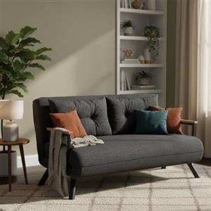 Dmora Divano Letto 2 Posti Merak 133x78 cm Grigio Cenere Contenitore Reclinabile, Braccioli