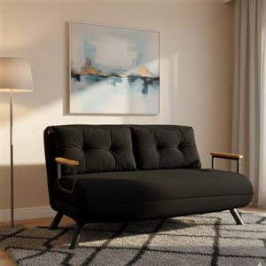 Dmora Divano Letto 2 Posti Merak 133x78 cm Nero Contenitore Reclinabile, Braccioli