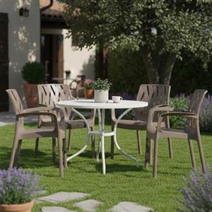 Dmora Sedia da Esterno Villalago Beige 4 Sedie Impilabile, Braccioli Made in Italy