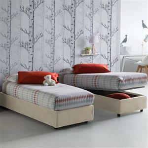 Talamo Italia Letto Singolo Asia, Letto Contenitore con Rivestimento in Tessuto, 100% Made in Italy, Apertura Frontale, Adatto per Materasso Cm 80x190, Beige