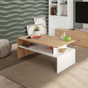 Dmora - Tavolino da salotto Vail, Tavolino soggiorno, Tavolino da caffè, Tavolo basso, 100x50h43 cm, Rovere Nodi e Bianco lucido
