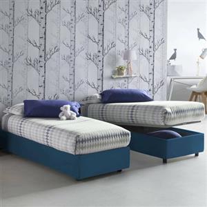 Dmora Letto Singolo Laura, Letto Contenitore con Rivestimento in Tessuto, 100% Made in Italy, Apertura Frontale, Adatto per Materasso Cm 90x200, Blu