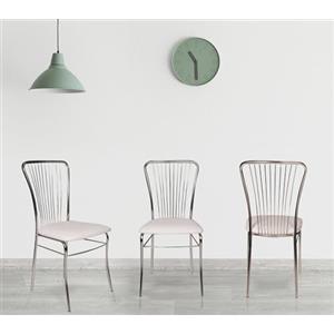 Dmora Castellod, Sedia Moderna con fondello in Ecopelle, Struttura in Metallo Cromato, Ideale per Sala da Pranzo, Cucina o Salotto, Cm 54x45h95, Bianco