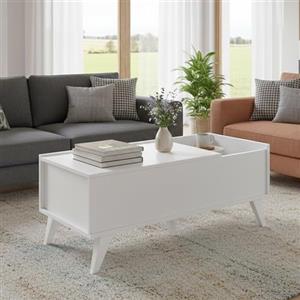 Dmora - Tavolino da Salotto Cuna, Tavolo Basso da caffè, Portariviste per Divano, Ripiano da Soggiorno, 99x60 h41 cm, Bianco
