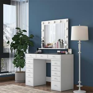 Dmora Cassettiera Labico 44.5x120x79.8h cm Bianco 13 Cassetti Apertura Scorrevole, Chiusura Scorrevole