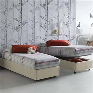 Dmora Letto Singolo Caterina, Letto Contenitore con Rivestimento in Tessuto, 100% Made in Italy, Apertura Frontale, Adatto per Materasso Cm 80x200, Beige