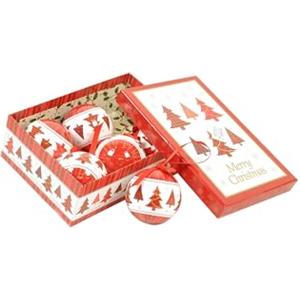 Dmora - Box 6 sfere natalizie, Ornamenti fantasia alberi, Set assortimento palline di Natale, Scatola set albero di Natale, Diametro 7.5 cm, colore Bianco e Rosso