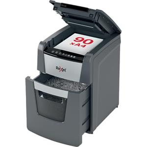 REXEL Optimum Auto Feed+ 90X, Distruggidocumenti Automatico, 90-99 Fogli (80-70 gr/mq), Taglio a Frammento, Livello di Sicurezza P-4, per la Casa e per l'Ufficio, Capacità 34 Litri, 2020090XEU