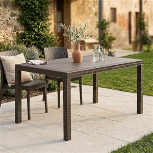 Dmora - Tavolo da Esterno Giove, Ripiano Rettangolare da Giardino, Tavolo da Giardino Multiuso Effetto Rattan, 100% Made in Italy, 150x90h74 cm, Marrone