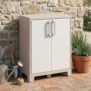 Dmora Armadio da Esterno Maschito 44x80x100h cm Marrone Sabbia 2 Ripiani Impermeabile, Mobile da Giardino Un'anta Made in Italy