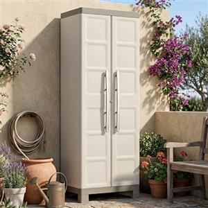 Dmora Armadio Portascope Excellence, 4 Ripiani Regolabili & 2 Vaschette Portaoggetti, Beige/Tortora, 65x45x182 H Cm