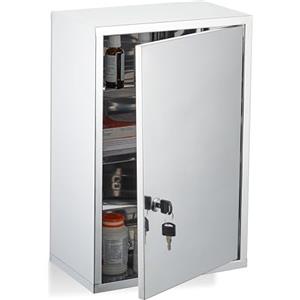 Relaxdays Armadietto Pronto Soccorso Medicinali, Cassetta Medicine con Chiave, HLP: 45x30x18 cm, Acciaio Inox, Argenato
