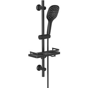 Görbach Colonna Doccia in Acciaio Inox senza Miscelatore, Asta Doccia 70 cm con Doccetta a 3 Getti e Porte-Savon Mensola, Supporto Doccia Muro Regolabile Saliscendi Doccia nero