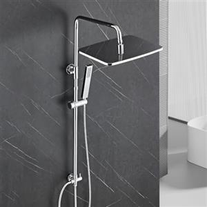 Görbach Colonna Doccia in Acciaio Inox senza Miscelatore, Set Doccia a Pioggia con Doccetta e asta doccia regolabile in altezza 74-114 cm, soffione XXL 35x25 cm cromato