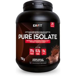Eafit Proteine Whey Isolate in Polvere 750 g Cioccolato - EAFIT | 100% whey isolate all'89,97%, 25 g proteine isolate e 6 g BCAA per shaker, solo 0,3 g zuccheri, 25 shaker