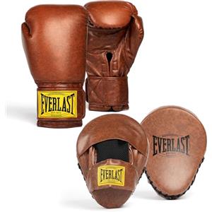 Everlast 1910 Classic Training Guanti da Boxe e Colpitori 16oz (Marrone), Pelle con Chiusura a Strappo, per Sacco - Equipaggiamento Everlast Originale
