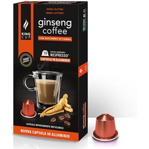 King Cup - 1 Confezione da 10 Capsule di Ginseng con Zucchero di Canna, 10 Capsule 100% Compatibili con Sistema Nespresso di Bevanda al Gusto di Ginseng, Senza Glutine e Senza Lattosio