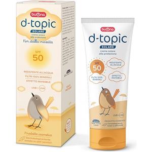 Buona d-topic Solare Crema Solare 50 Bambini 100 ml Protezione Solare Neonato per Pelle Sensibile e Delicata, Filtri 100% Minerali, Resistente All'Acqua, Senza Filtri Chimici, Effetto Invisibile