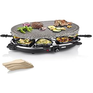 Princess Raclette e Griglia in Pietra, 43 x 30 cm, 1200 W, per 8 Persone | Termostato regolabile, Padelline antiaderenti, Piedini antiscivolo, Cavo da 2 m, Manici freddi al tatto, 01.162720.01.001