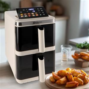 M mimotec -Friggitrice ad Aria Double Tech, 11,6L con 2 Cestelli da 5,8L, 3000W, 10 Programmi, 40-200°C, Disidratazione, Luce Interna, Parti Lavabili