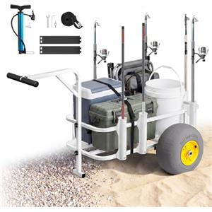 VEVOR Carrello Pesca Spiaggia 90,7 kg Alluminio Ruote PU 33 cm 7 Portacanne | Carrello da Pesca Smontabile in Lega di Alluminio con Portata 90,7 kg, Ruote PU 33 cm e 7 Portacanne per Attività Outdoor