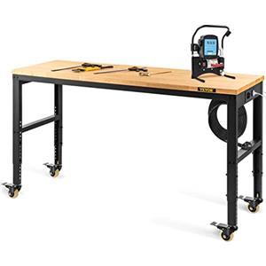 VEVOR Banco da Lavoro per Officina Garage 122x51x104 cm Tavolo da Lavoro Regolabile in Altezza 79-104 cm Struttura in Acciaio Multifunzionale con 4 Ruote per Riparazioni Fai-da-te
