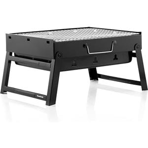 InnovaGoods® Barbecue Portatile a Carbonella, Tavolo Pieghevole e Facile da Trasportare, Design Moderno, Griglia di Protezione, Fácil da Montare e Pulire, Nero, Ferro