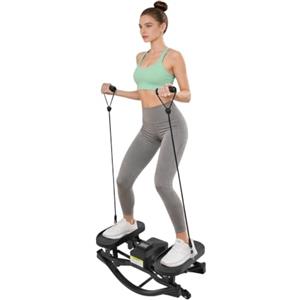HIJNXG Mini stepper per casa, Twist Stepper con 2 fasce di resistenza e tappetino | metallo e plastica con movimento basculante laterale, pedali antiscivolo e 2 fasce per l'allenamento a casa e in ufficio