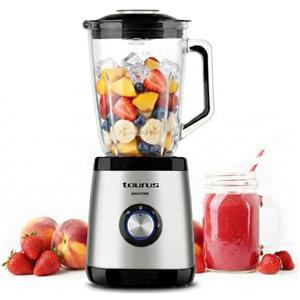 Taurus - Frullatore a Bicchiere 1500 W | Caraffa in Vetro 1,5 L | 4 Lame Acciaio Inox Smontabili | Tritaghiaccio | Senza BPA | Lavabile in Lavastoviglie | 2 Velocità + Turbo | Grigio