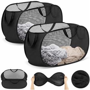 OSDUE 2 Cesto Portabiancheria Pieghevole con 75L Manico Salvaspazio Pop Up | Cesta Porta Biancheria Grande Capacità Laundry Basket Porta Panni Sporchi per Giocattoli Lavanderia Camera Letto Viaggio Nero
